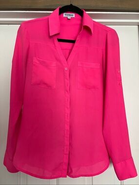 Express Hot Pink Button-Front Blouse